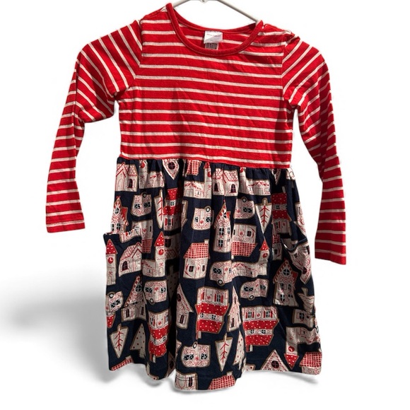 Hanna Andersson Other - Hanna Andersson Red and Navy Striped Kids Dress Festive Gingerbread Houses 6-7Y
